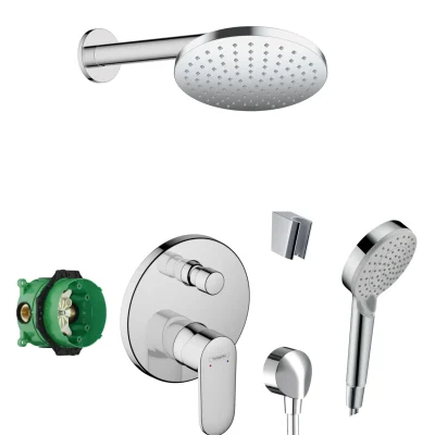Hansgrohe - dušas komplekts ar zemapmetuma maisītāju, ar iebūvējamo daļu, diametrs 20 cm, 2 strūklas veidi, hroms SANI21HHH012
