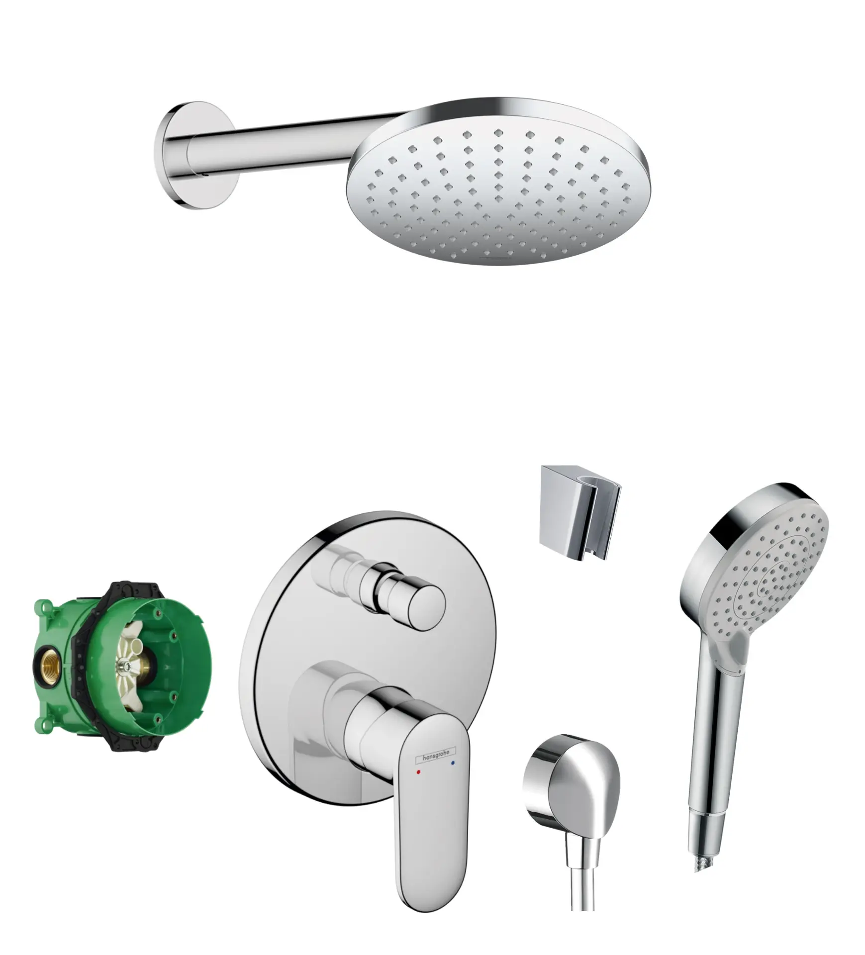 Hansgrohe - dušas komplekts ar zemapmetuma maisītāju, ar iebūvējamo daļu, diametrs 20 cm, 2 strūklas veidi, hroms SANI21HHH012
