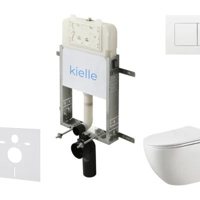 kielle Genesis New - komplekts ar priekšsienas montāžu, WC Gaia, Rimless, Softclose sēdeklis un vadības plate Gemini New III, spīdīgi balts 30528SZ16