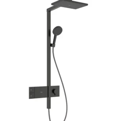 Hansgrohe Raindance Alive Q - dušas komplekts ar termostatu, 21x34 cm, 3 strūklas veidi, hroms melns birstēts 24580340