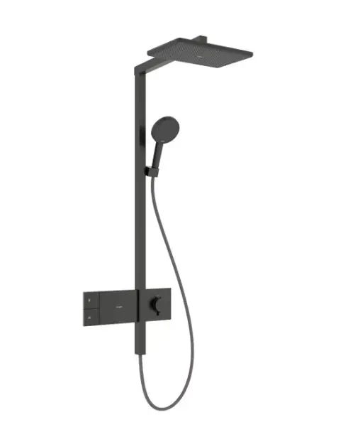 Hansgrohe Raindance Alive Q - dušas komplekts ar termostatu, 21x34 cm, 3 strūklas veidi, hroms melns birstēts 24580340