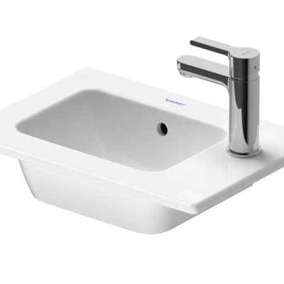 Duravit ME by Starck - roku mazgāšanas izlietne 43x30 cm, ar pārplūdi, krāna caurums labajā pusē, DuraShield, matēti balta 072343AC00