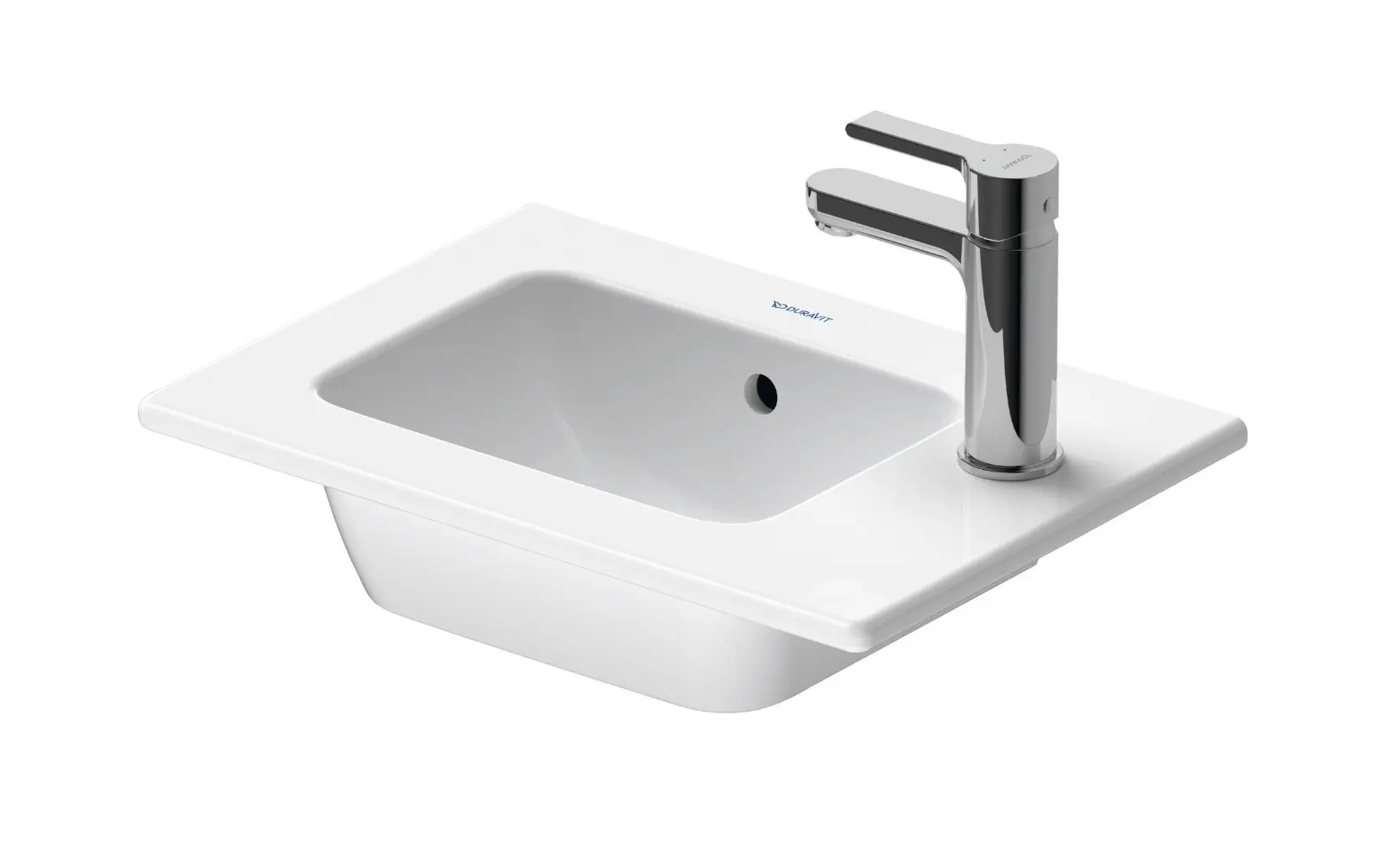 Duravit ME by Starck - roku mazgāšanas izlietne 43x30 cm, ar pārplūdi, krāna caurums labajā pusē, DuraShield, matēti balta 072343AC00