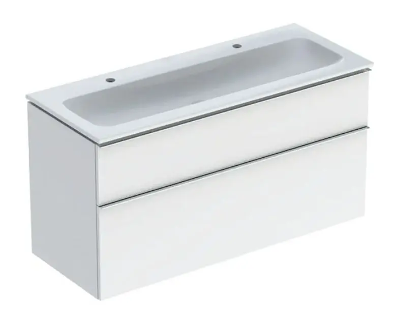 Geberit iCon - izlietnes skapītis komplektā ar dubulto izlietni, 120x63x48 cm, balts spīdīgs 502.338.01.2