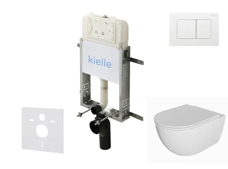 kielle Genesis New - komplekts priekšsienas uzstādīšanai, WC Oudee, Rimless, Softclose sēdeklis un vadības plate Gemini New III, spīdīgi balts 30528SZ07