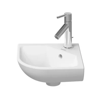 Duravit ME by Starck - stūra roku mazgājamā izlietne 44 x 38 cm, ar pārplūdi, krāna caurumu, DuraShield, balta 072243AA00