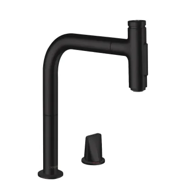 Hansgrohe M71 - virtuves izlietnes maisītājs M7120-H200, ar izvelkamu trauku dušu, 2 caurumu montāža, sBOX, matēti melns 73818670