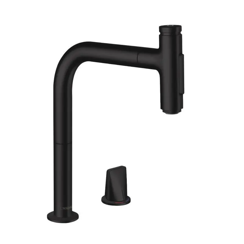 Hansgrohe M71 - virtuves izlietnes maisītājs M7120-H200, ar izvelkamu trauku dušu, 2 caurumu montāža, sBOX, matēti melns 73818670