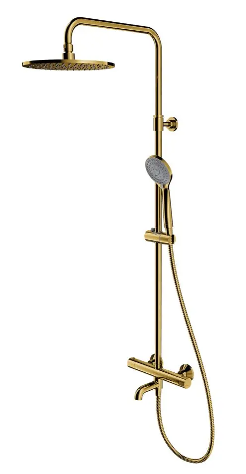 OMNIRES Y - dušas komplekts ar vannas termostatu, diametrs 25 cm, 5 strūklas veidi, zelts Y1234ALGL