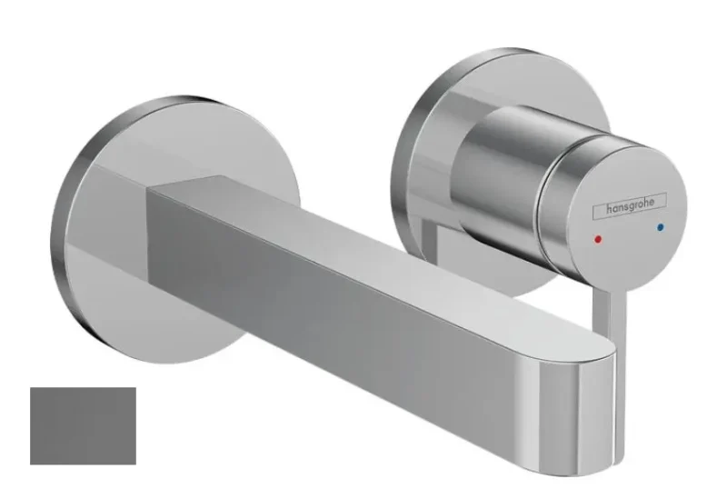 Hansgrohe Finoris - zemapmetuma izlietnes maisītājs, ar noteces komplektu, 2 caurumu montāža, EcoSmart, hroms melns birstēts 76051340