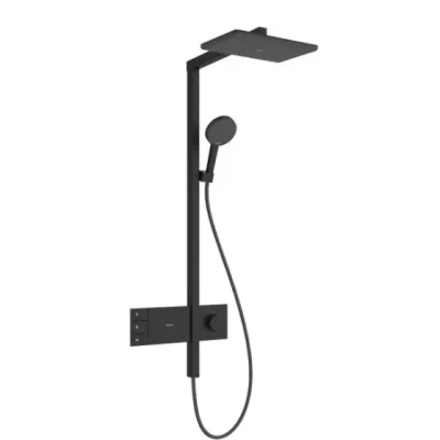 Hansgrohe Raindance Alive Q - dušas komplekts ar termostatu, 21x34 cm, 3 strūklas veidi, EcoSmart, matēti melns 24591670