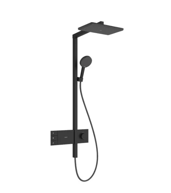 Hansgrohe Raindance Alive Q - dušas komplekts ar termostatu, 21x34 cm, 3 strūklas veidi, EcoSmart, matēti melns 24591670