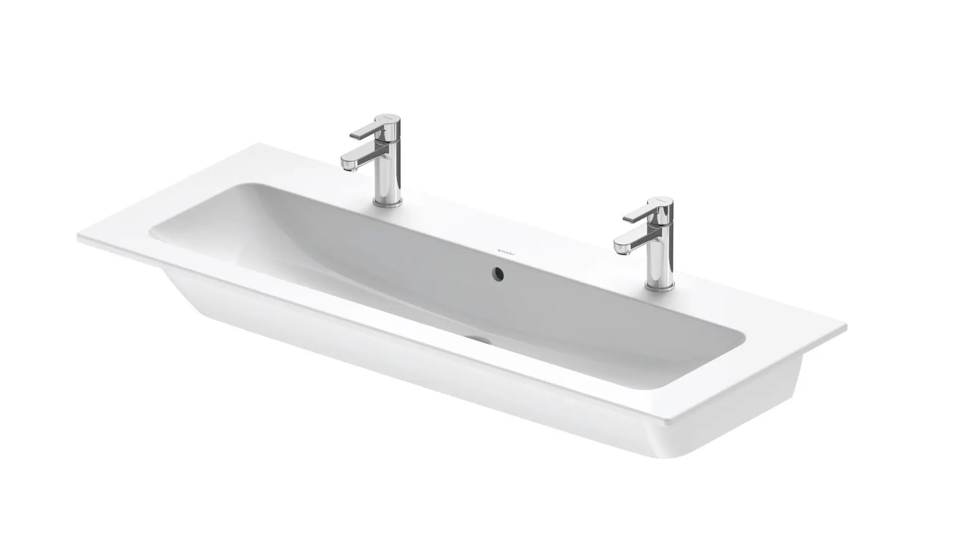 Duravit ME by Starck - dubultā izlietne 123 x 49 cm, ar pārplūdi, 2 jaucējkrāna atverēm, DuraShield, matēti balta 236112AC24