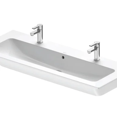 Duravit ME by Starck - dubultā izlietne 123 x 49 cm, ar pārplūdi, 2 jaucējkrāna atverēm, DuraShield, balta 236112AA24
