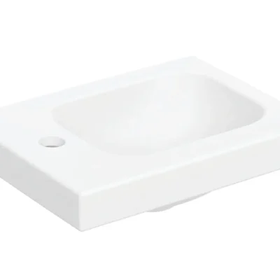 Geberit iCon - roku mazgāšanas izlietne 4x3 cm, bez pārplūdes, jaucējkrāna atvere kreisajā pusē, balta matēta 501.831.JT.1