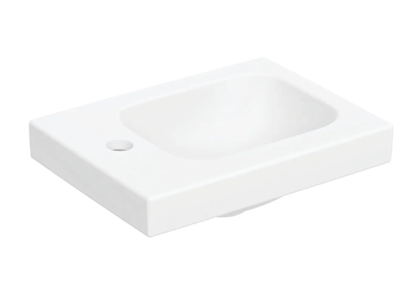Geberit iCon - roku mazgāšanas izlietne 4x3 cm, bez pārplūdes, jaucējkrāna atvere kreisajā pusē, balta matēta 501.831.JT.1