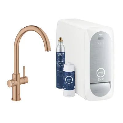 Grohe Blue Home - virtuves izlietnes maisītājs ar dzesēšanas iekārtu un ūdens filtru, Warm Sunset birstēts 31455DL1