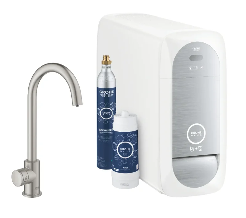 Grohe Blue Home - virtuves izlietnes ventilis Mono Connected ar dzesēšanas iekārtu un ūdens filtru, SuperSteel 31498DC1