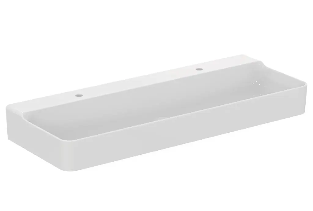Ideal Standard Conca Ceram - dubultā uzliekamā izlietne 120x45 cm, bez pārplūdes, ar krāna caurumu, balta T384401