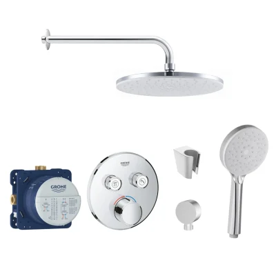 Grohe/Kielle - dušas komplekts ar maisītāju un zemapmetuma korpusu, hroms SANI21GKK010