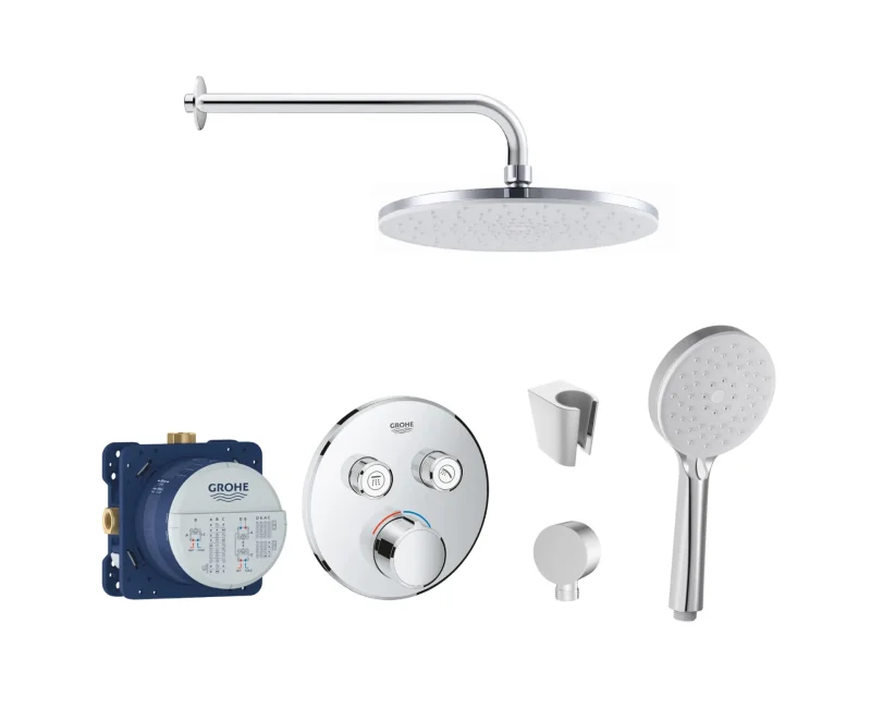 Grohe/Kielle - dušas komplekts ar maisītāju un zemapmetuma korpusu, hroms SANI21GKK010