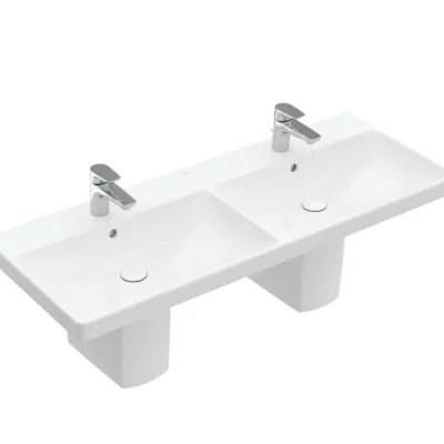 Villeroy & Boch Avento - mēbeļu dubultizlietne 120x47 cm, ar pārplūdi, ar jaucējkrāna caurumiem, CeramicPlus, Stone White 4A23CKRW