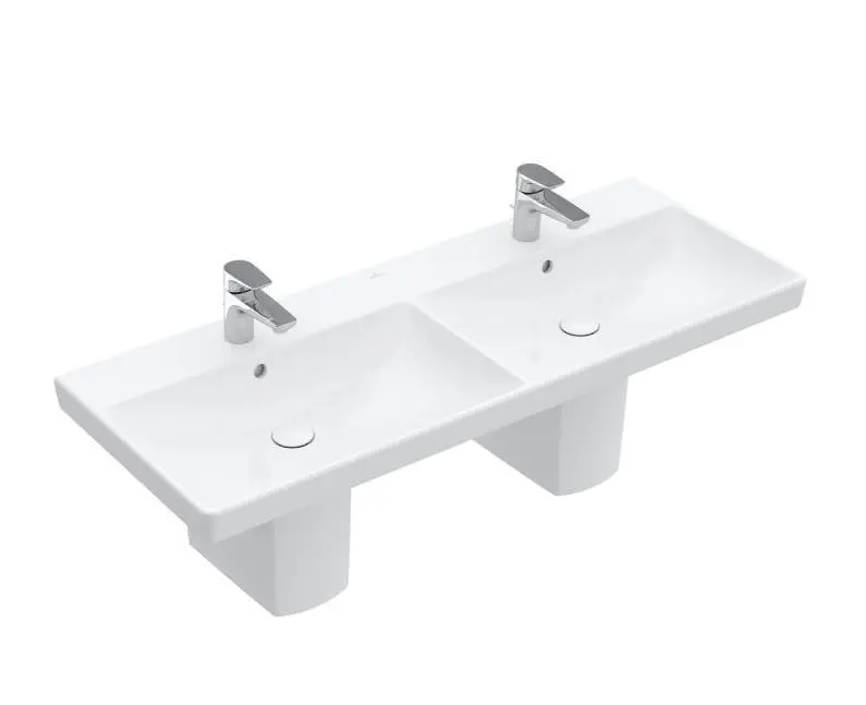 Villeroy & Boch Avento - skapja dubultā izlietne 120x47 cm, ar pārplūdi, 2 caurumiem maisītājam, Alpu balts 4A23CKR1