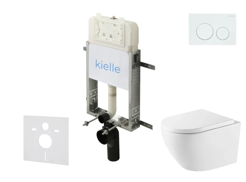 kielle Genesis New - komplekts priekšsienas montāžai, WC Oudee, Vortex Rimless+, Softclose sēdeklis un vadības plate Gemini New I, spīdīgi balts 30528SZ64