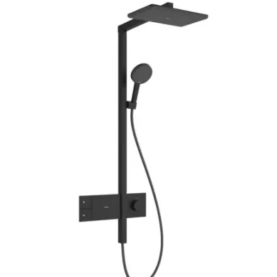 Hansgrohe Raindance Alive Q - dušas komplekts ar termostatu, 21x34 cm, 3 strūklu veidi, EcoSmart, matēti melns 24581670