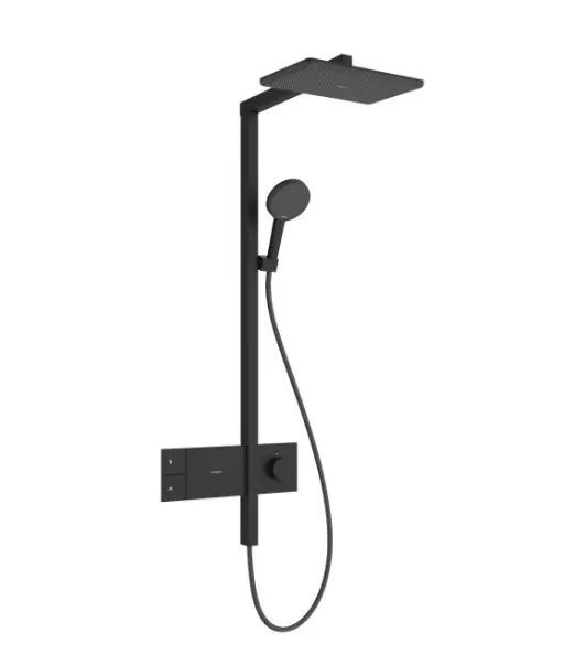 Hansgrohe Raindance Alive Q - dušas komplekts ar termostatu, 21x34 cm, 3 strūklu veidi, EcoSmart, matēti melns 24581670