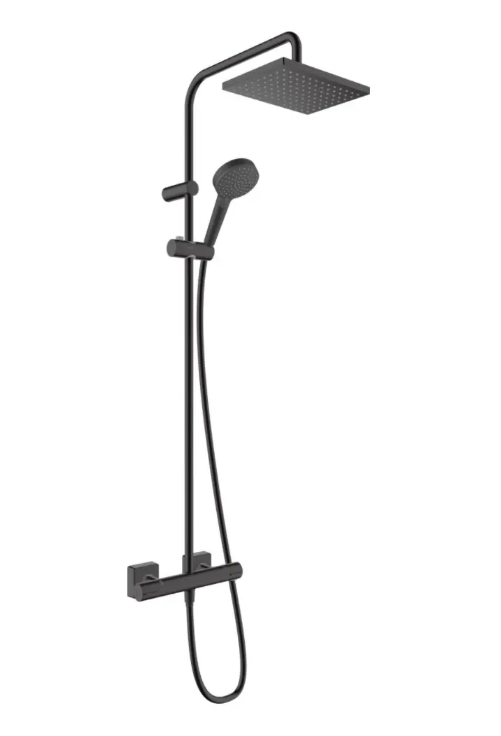 Hansgrohe Vernis Shape - dušas sistēma Showerpipe 230 ar termostatu, melns matēts 26286670