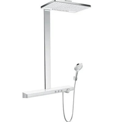 Hansgrohe Rainmaker Select - dušas kolonna Showerpipe 460 ar termostata maisītāju, 2 strūklas, balta / hromēta 27109400