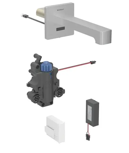 Geberit Brenta - elektronisks termostata izlietnes maisītājs zemapmetuma montāžai, darbība ar baterijām, easy to clean, matēts nerūsējošais tērauds 116.278.SN.1