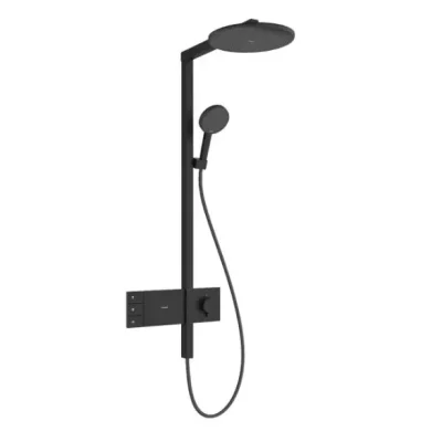 Hansgrohe Raindance Alive S - dušas komplekts ar termostatu, diametrs 30 cm, 3 strūklas veidi, melns matēts 24595670