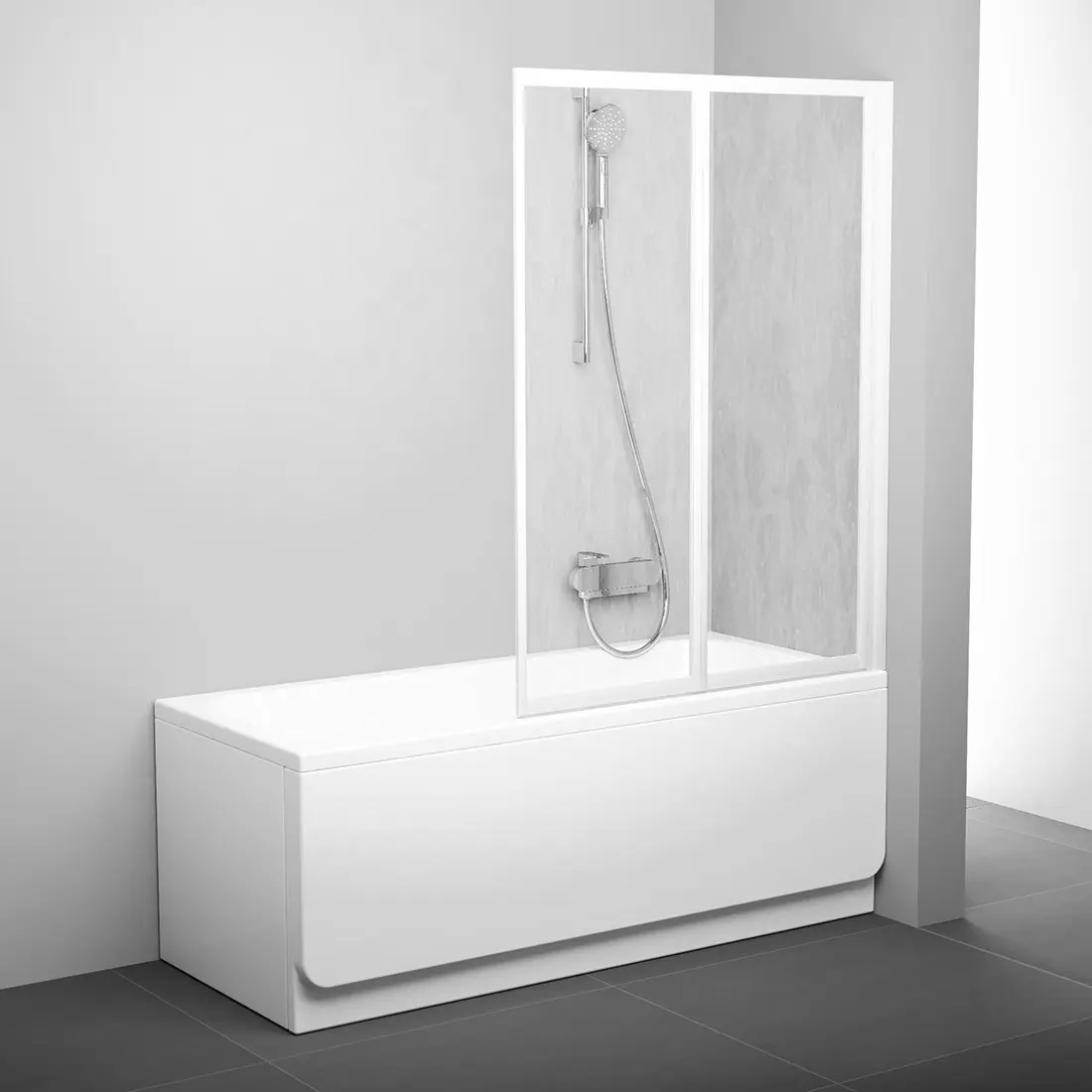 Ravak Supernova - salokāms divdaļīgs vannas aizsargs VS2 105, 105x140 cm, balts/Rain 796M010041