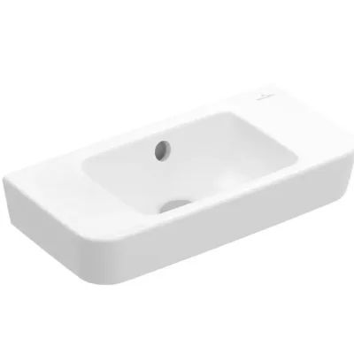 Villeroy & Boch O.novo - kompakta rokas izlietne 50x25 cm, ar pārplūdi, bez cauruma jaucējkrānam, AntiBac, Alpu balts 434252R1