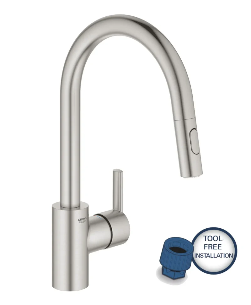 Grohe Feel - virtuves izlietnes maisītājs ar izvelkamu dušu, Supersteel 31486DC1