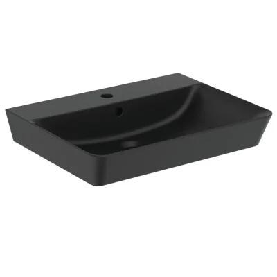 Ideal Standard Connect Air - roku mazgāšanas izlietne Cube 40x35x16 cm, ar pārplūdi, krāna caurums, melna E0307V3