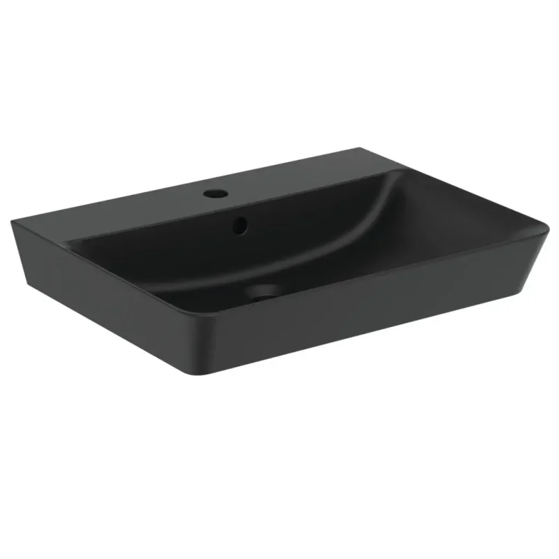 Ideal Standard Connect Air - roku mazgāšanas izlietne Cube 40x35x16 cm, ar pārplūdi, krāna caurums, melna E0307V3