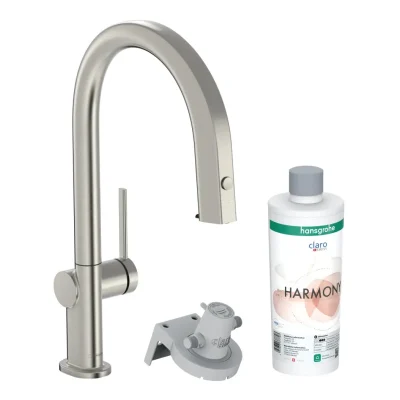 Hansgrohe Aqittura M91 - virtuves izlietnes maisītājs ar izvelkamu izteku un filtra funkciju, nerūsējošā tērauda izskats 76801800