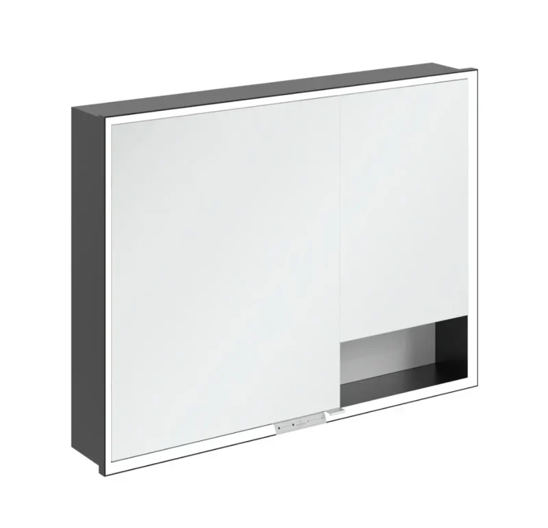Villeroy & Boch My View+ - spoguļskapītis ar LED apgaismojumu 100x75x17 cm, 2 durvis, Brilliant White/matēti melns B48210VE