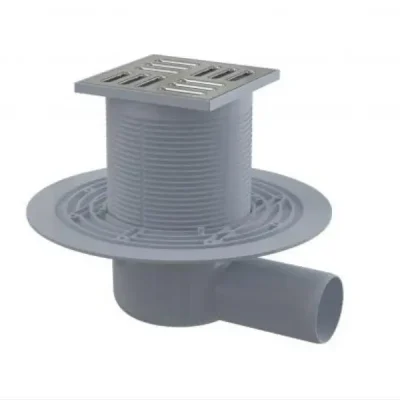 Alcadrain vannas notekas - grīdas noteka, sānu, 11x11 cm, diametrs 5 cm, nerūsējošais tērauds/plastmasa APV1321