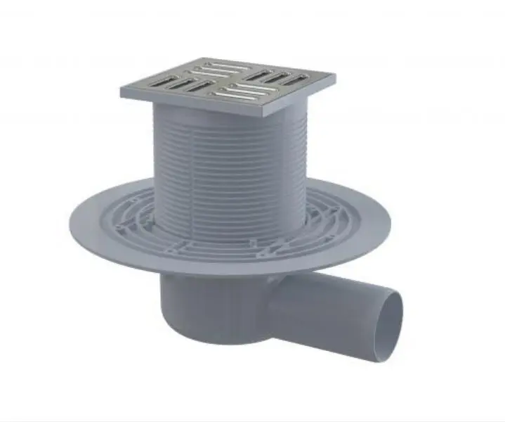 Alcadrain vannas notekas - grīdas noteka, sānu, 11x11 cm, diametrs 5 cm, nerūsējošais tērauds/plastmasa APV1321
