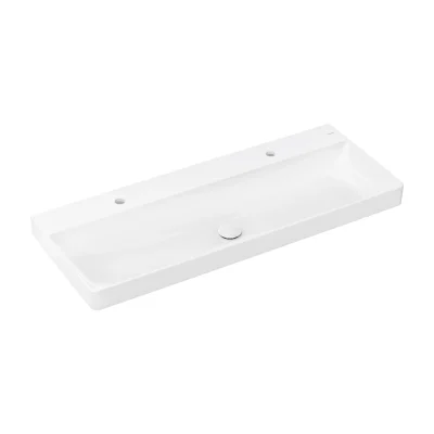 Hansgrohe Xelu Q - dubultā izlietne 120x48 cm, bez pārplūdes, 2 jaucējkrāna caurumiem, SmartClean, balta 61042450