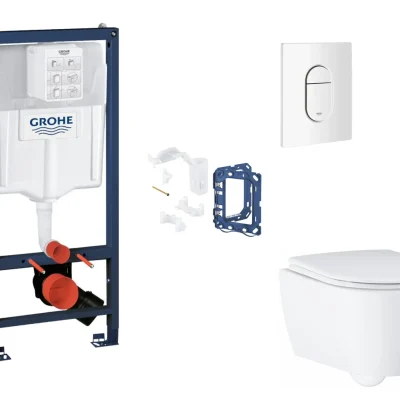 Grohe Rapid SL - komplekts ar priekšsienas elementu, WC ar SoftClose sēdekli, vadības plati Arena Cosmopolitan un Fresh pārveidošanas komplektu, Alpu balts SANI11BB3155