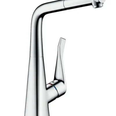 Hansgrohe Metris New - virtuves izlietnes vienas sviras maisītājs 320 ar izvelkamu izteku, hromēts 14821000
