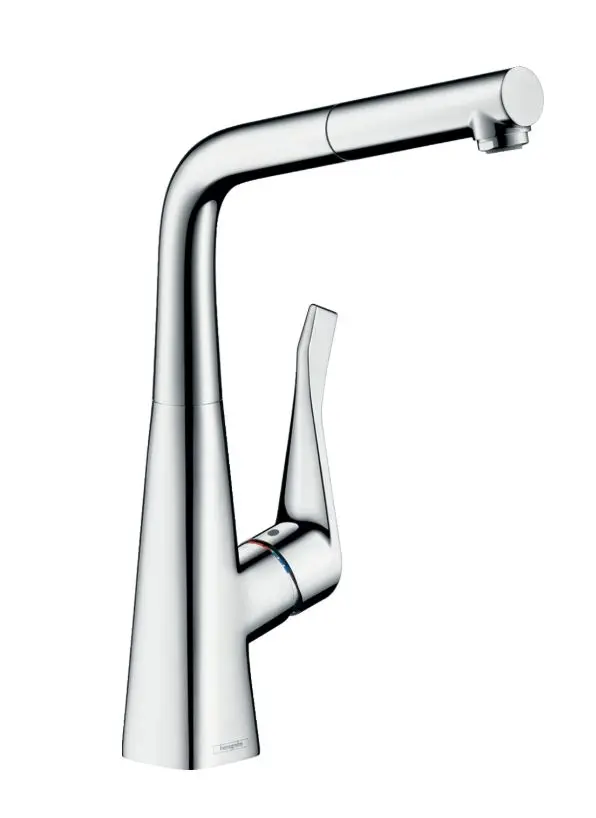 Hansgrohe Metris New - virtuves izlietnes vienas sviras maisītājs 320 ar izvelkamu izteku, hromēts 14821000
