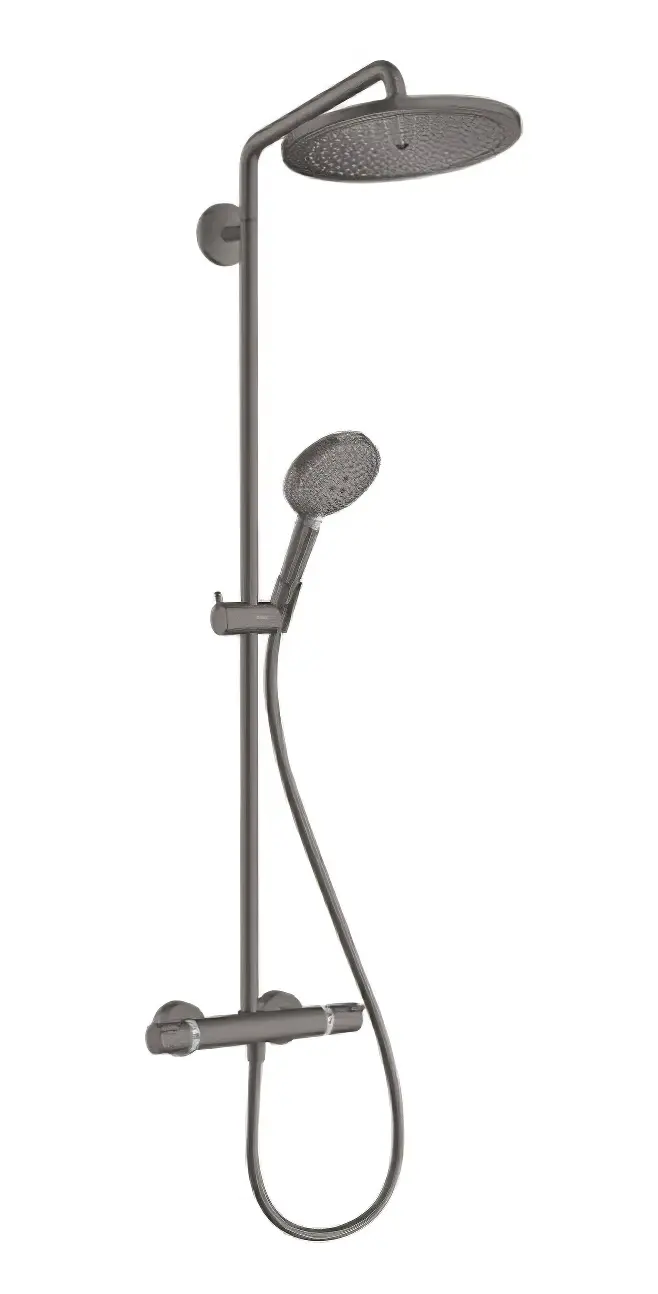 Hansgrohe Croma Select S - dušas sistēma Showerpipe 280 ar termostata maisītāju, EcoSmart, melns hroms matēts 26891340