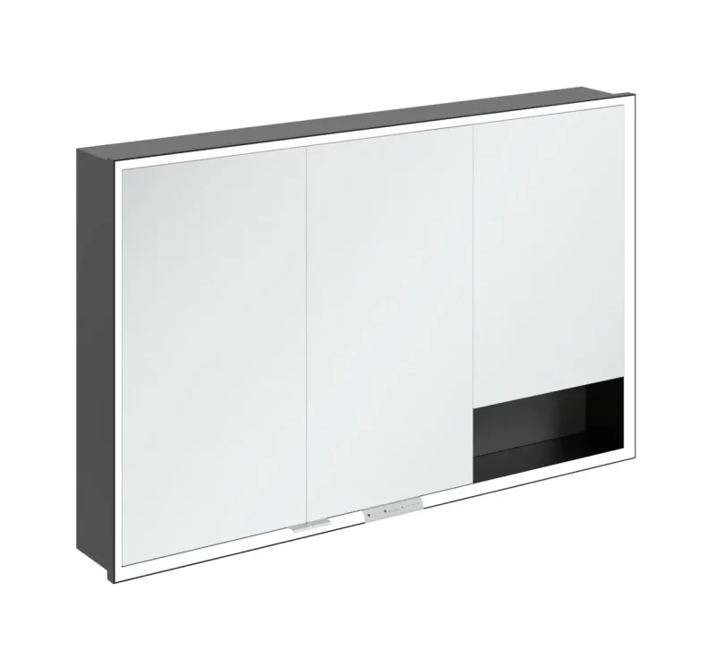 Villeroy & Boch My View+ - spoguļskapītis ar LED apgaismojumu 120x75x17 cm, 3 durvis, grafīts/melns matēts B48212VR