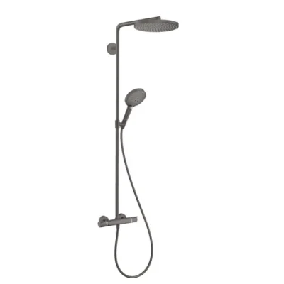 Hansgrohe Raindance S - dušas komplekts ar termostatu, diametrs 24 cm, 3 strūklas veidi, EcoSmart, hroms melns matēts 28823340